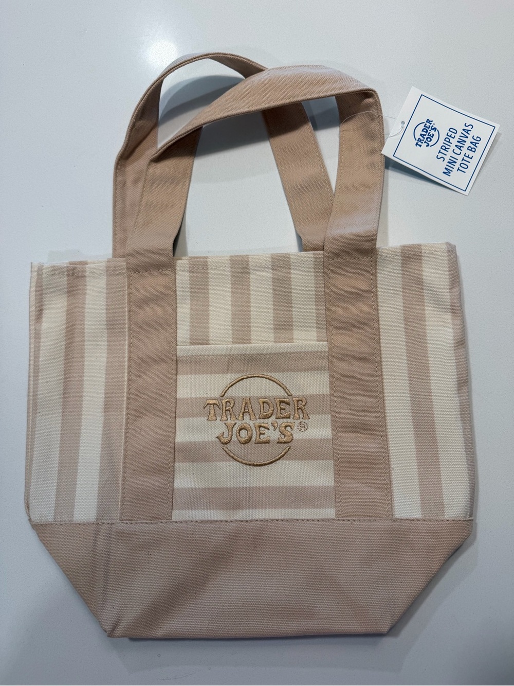 Trader Joe’s Mini Canvas Stripe Tote Bag in Beige